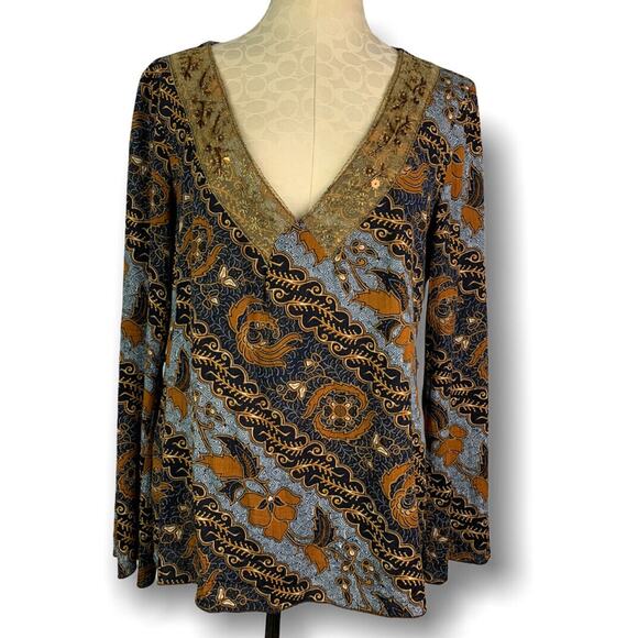 Medium Truworths Women's Boho Chic Beaded V-Neck Shirt South Africa Rayon - Picture 1 of 9